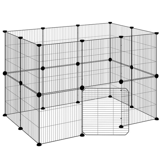 20-Panel Pet Cage with Door Black 105x70x70 cm Steel