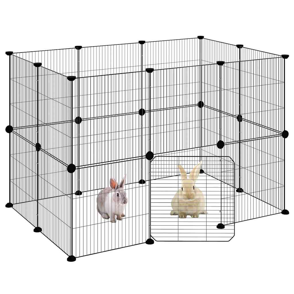 20-Panel Pet Cage with Door Black 105x70x70 cm Steel