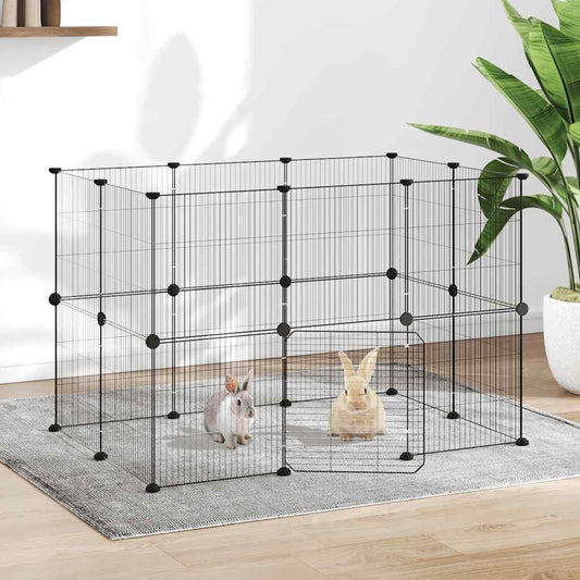 20-Panel Pet Cage with Door Black 105x70x70 cm Steel