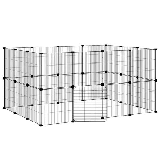 28-Panel Pet Cage with Door Black 140x105x70 cm Steel