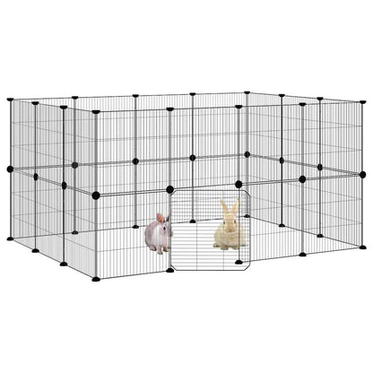 28-Panel Pet Cage with Door Black 140x105x70 cm Steel