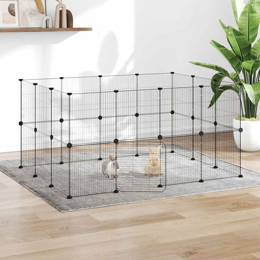 28-Panel Pet Cage with Door Black 140x105x70 cm Steel
