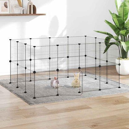 28-Panel Pet Cage with Door Black 140x105x70 cm Steel