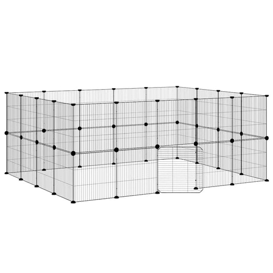 36-Panel Pet Cage with Door Black 175x140x70 cm Steel