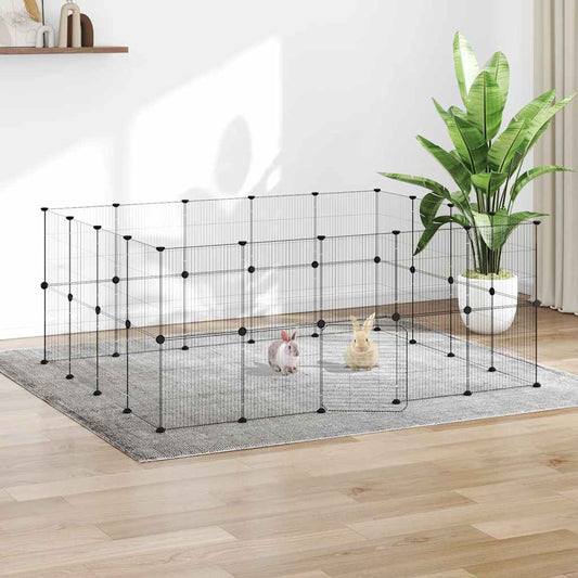 36-Panel Pet Cage with Door Black 175x140x70 cm Steel