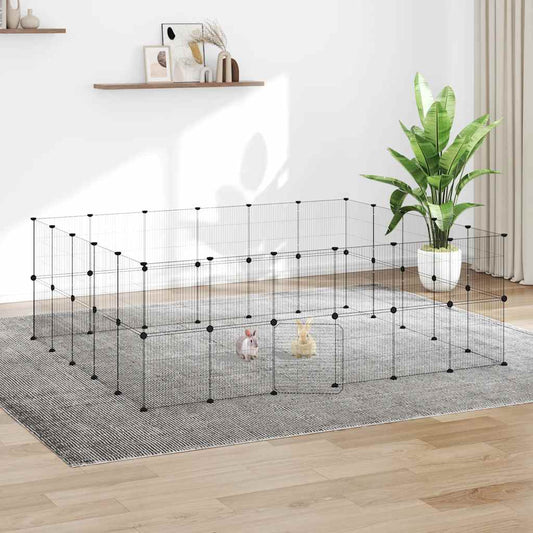 44-Panel Pet Cage with Door Black 210x175x70 cm Steel
