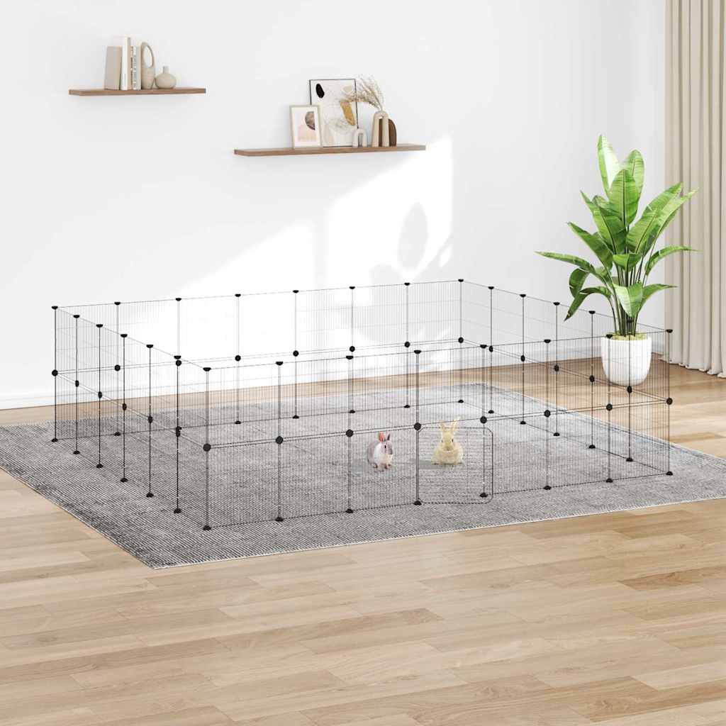 52-Panel Pet Cage with Door Black 245x210x70 cm Steel