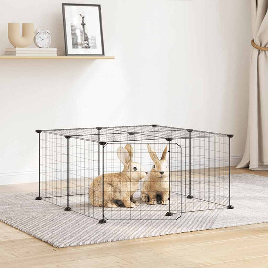 12-Panel Pet Cage with Door Black 70x70x35 cm Steel