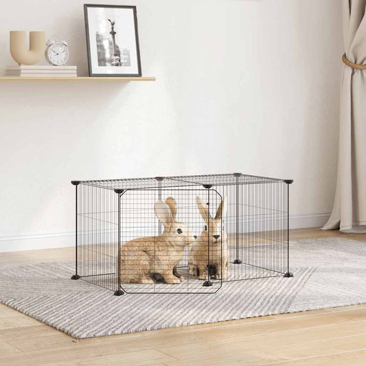 8-Panel Pet Cage with Door Black 70x35x35 cm Steel