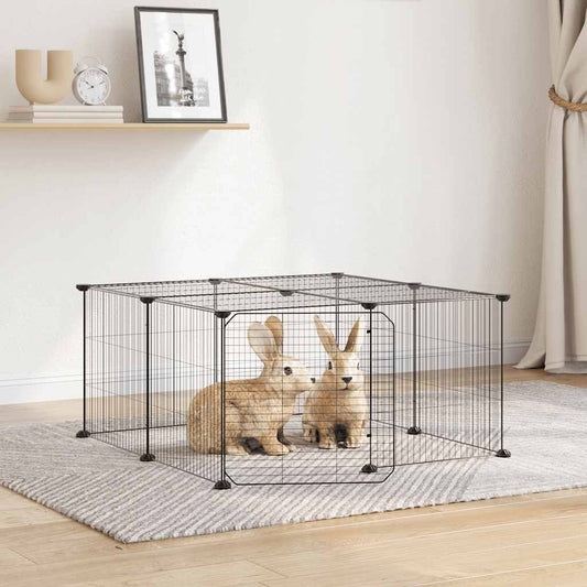 12-Panel Pet Cage with Door Black 70x70x35 cm Steel