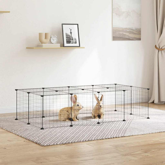 20-Panel Pet Cage with Door Black 140x70x35 cm Steel