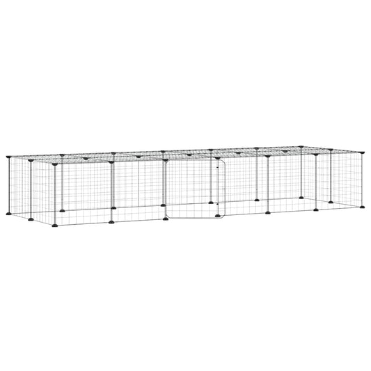 28-Panel Pet Cage with Door Black 210x70x35 cm Steel