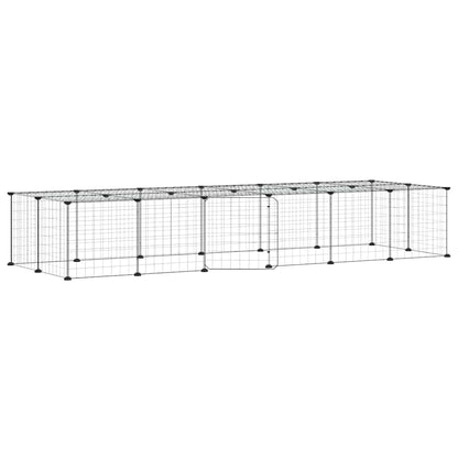 28-Panel Pet Cage with Door Black 210x70x35 cm Steel