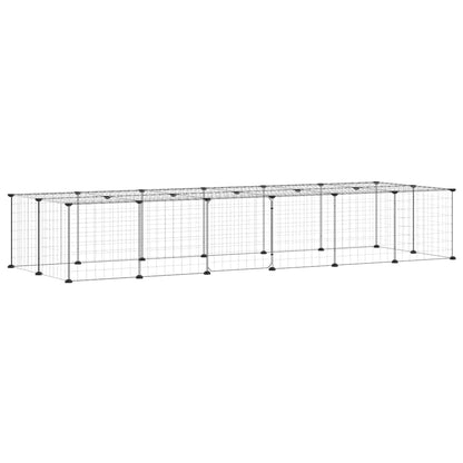 28-Panel Pet Cage with Door Black 210x70x35 cm Steel