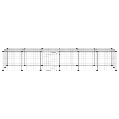 28-Panel Pet Cage with Door Black 210x70x35 cm Steel