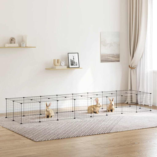 36-Panel Pet Cage with Door Black 280x70x35 cm Steel
