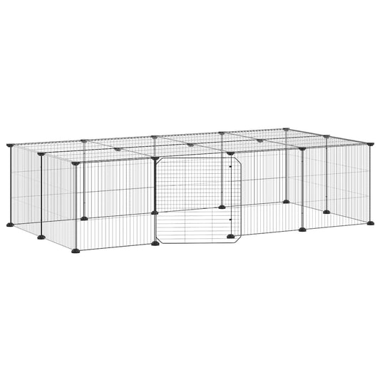 20-Panel Pet Cage with Door Black 140x70x35 cm Steel