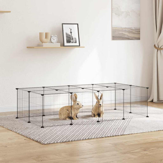 20-Panel Pet Cage with Door Black 140x70x35 cm Steel