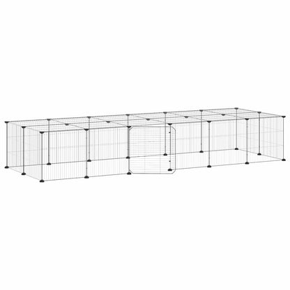 28-Panel Pet Cage with Door Black 210x70x35 cm Steel
