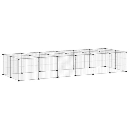 28-Panel Pet Cage with Door Black 210x70x35 cm Steel