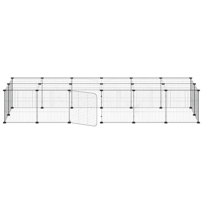 28-Panel Pet Cage with Door Black 210x70x35 cm Steel