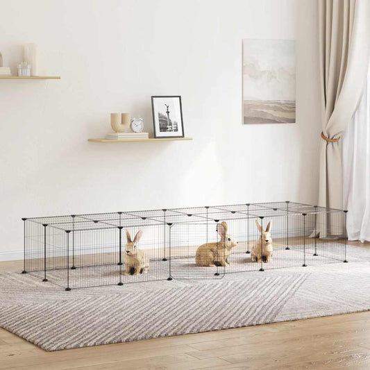 28-Panel Pet Cage with Door Black 210x70x35 cm Steel