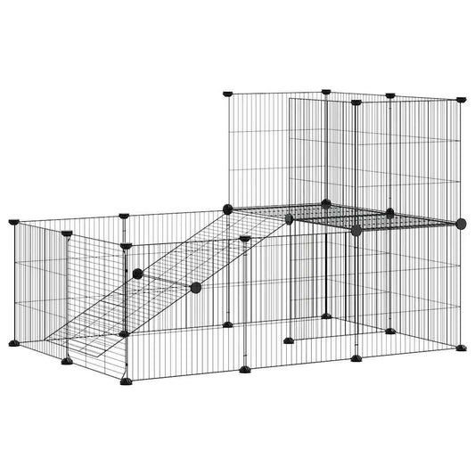 20-Panel Pet Cage with Door Black 105x70x70 cm Steel