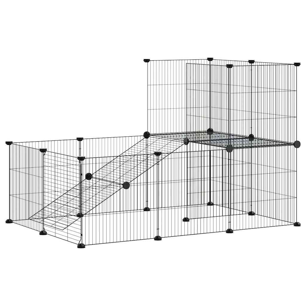 20-Panel Pet Cage with Door Black 105x70x70 cm Steel