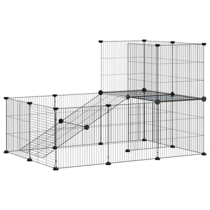 20-Panel Pet Cage with Door Black 105x70x70 cm Steel