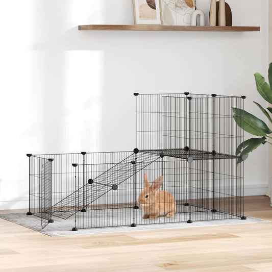 20-Panel Pet Cage with Door Black 105x70x70 cm Steel