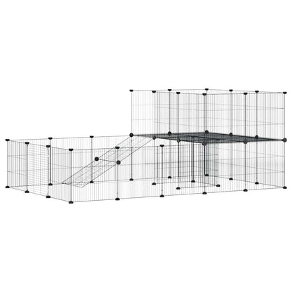 36-Panel Pet Cage with Door Black 175x105x70 cm Steel