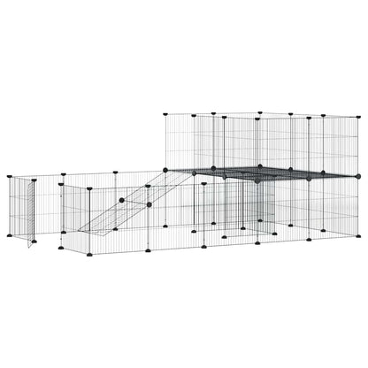 36-Panel Pet Cage with Door Black 175x105x70 cm Steel