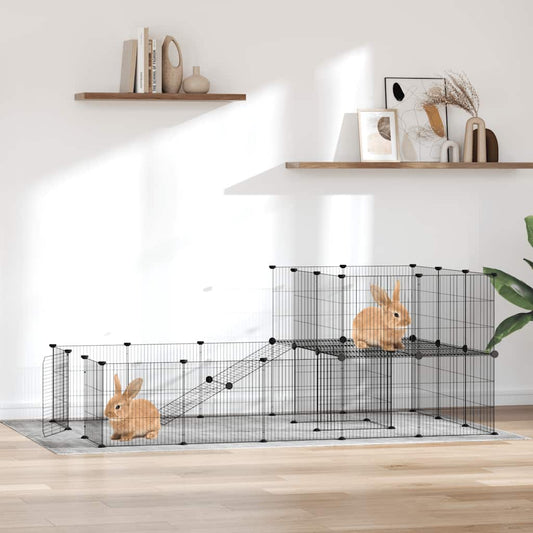 36-Panel Pet Cage with Door Black 175x105x70 cm Steel