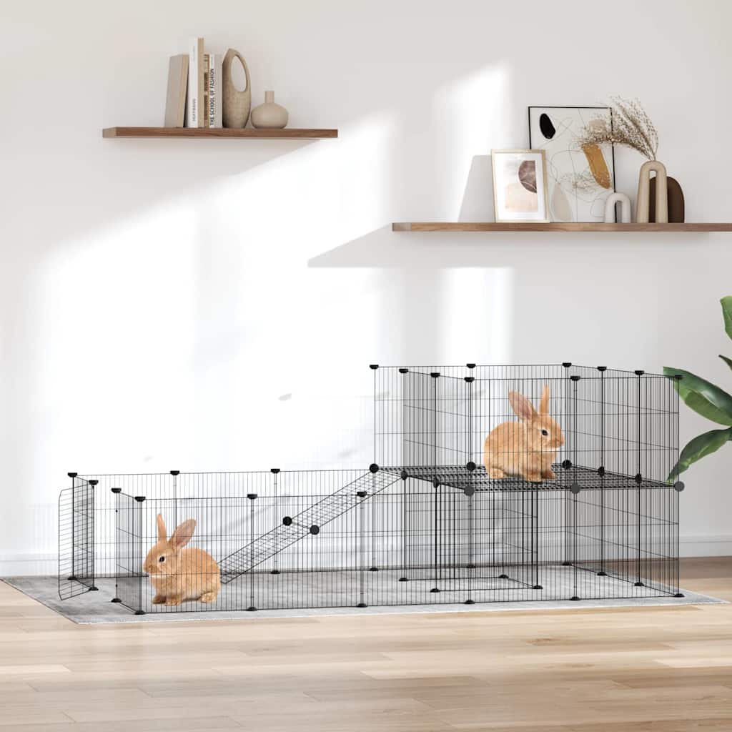 36-Panel Pet Cage with Door Black 175x105x70 cm Steel