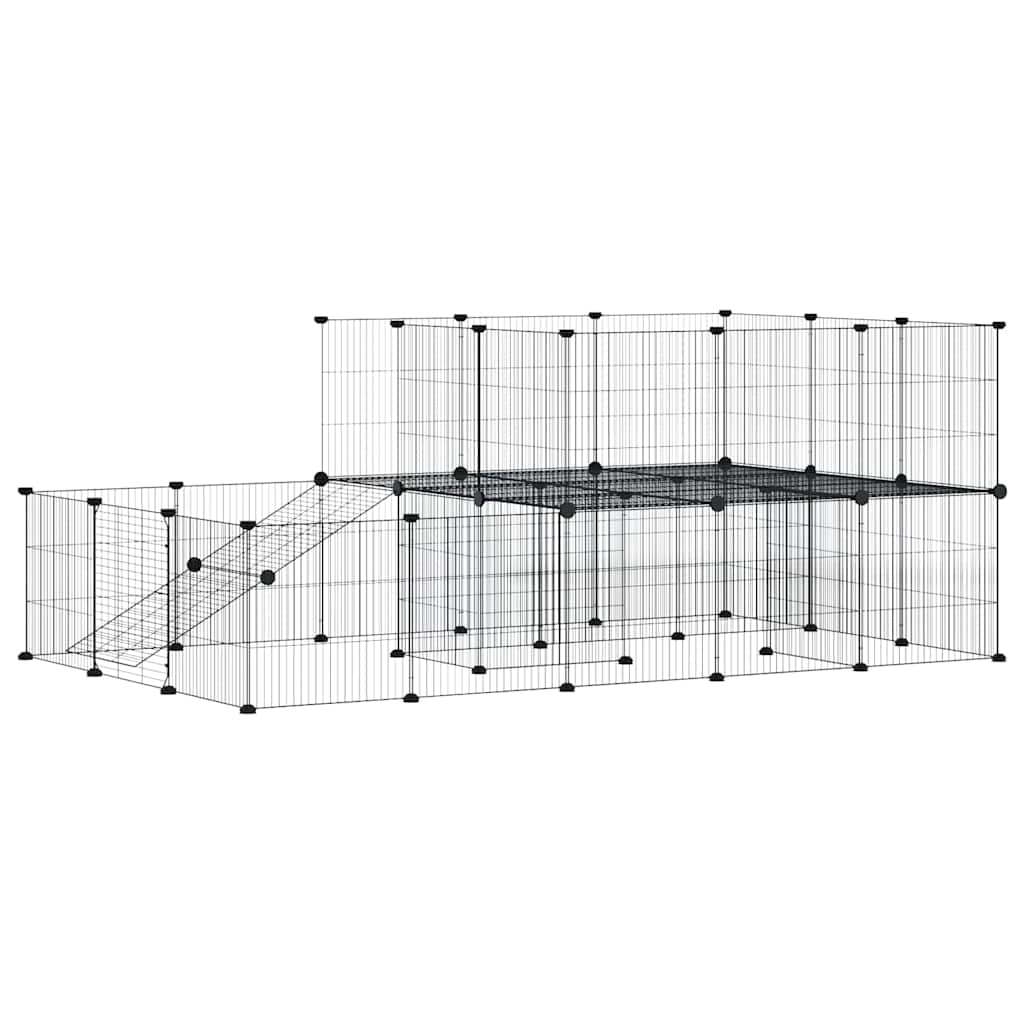 44-Panel Pet Cage with Door Black 35x35 cm Steel