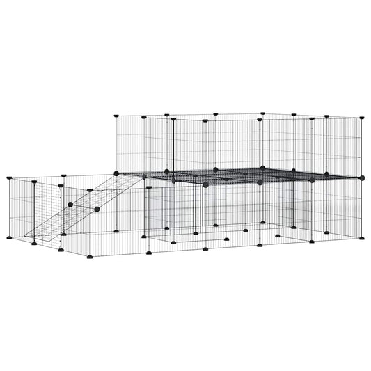 44-Panel Pet Cage with Door Black 175x105x70 cm Steel