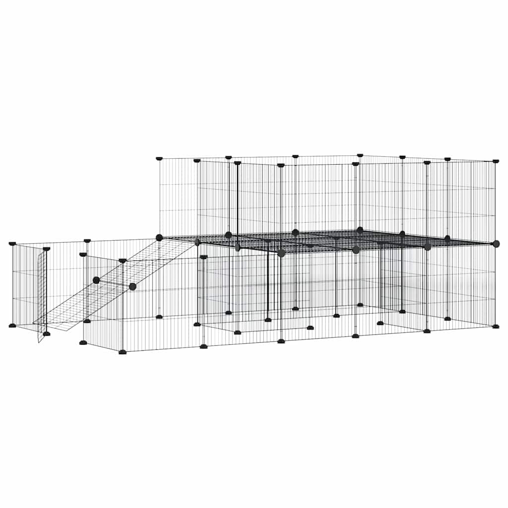 44-Panel Pet Cage with Door Black 175x105x70 cm Steel