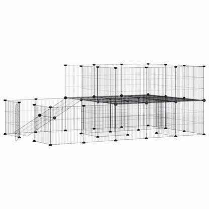 44-Panel Pet Cage with Door Black 175x105x70 cm Steel