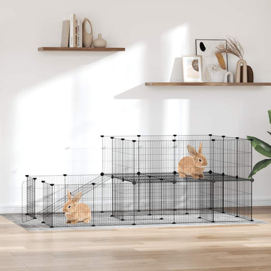44-Panel Pet Cage with Door Black 175x105x70 cm Steel
