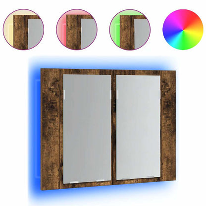 LED Mirror Cabinet Smoked Oak 60x12x45 cm Engineered Wood