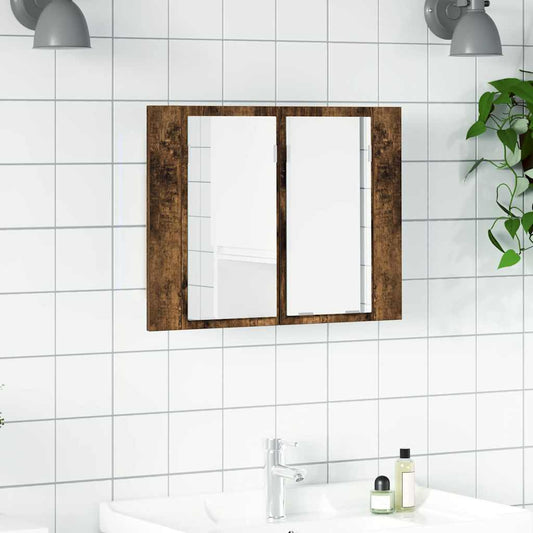 LED Mirror Cabinet Smoked Oak 60x12x45 cm Engineered Wood