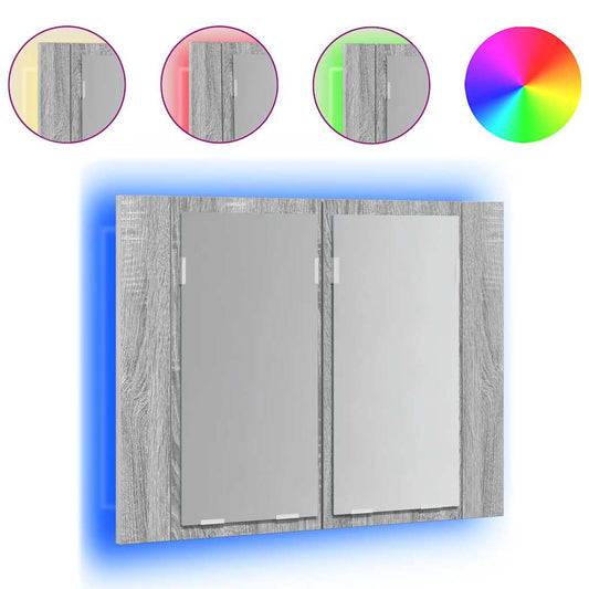 LED Mirror Cabinet Grey Sonoma 60x12x45 cm Engineered Wood