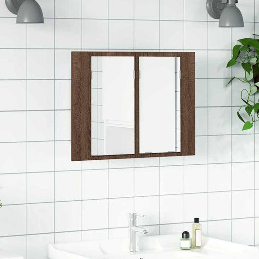 LED Mirror Cabinet Brown Oak 60x12x45 cm Engineered Wood