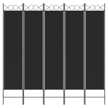 5-Panel Room Divider Black 200x200 cm Fabric