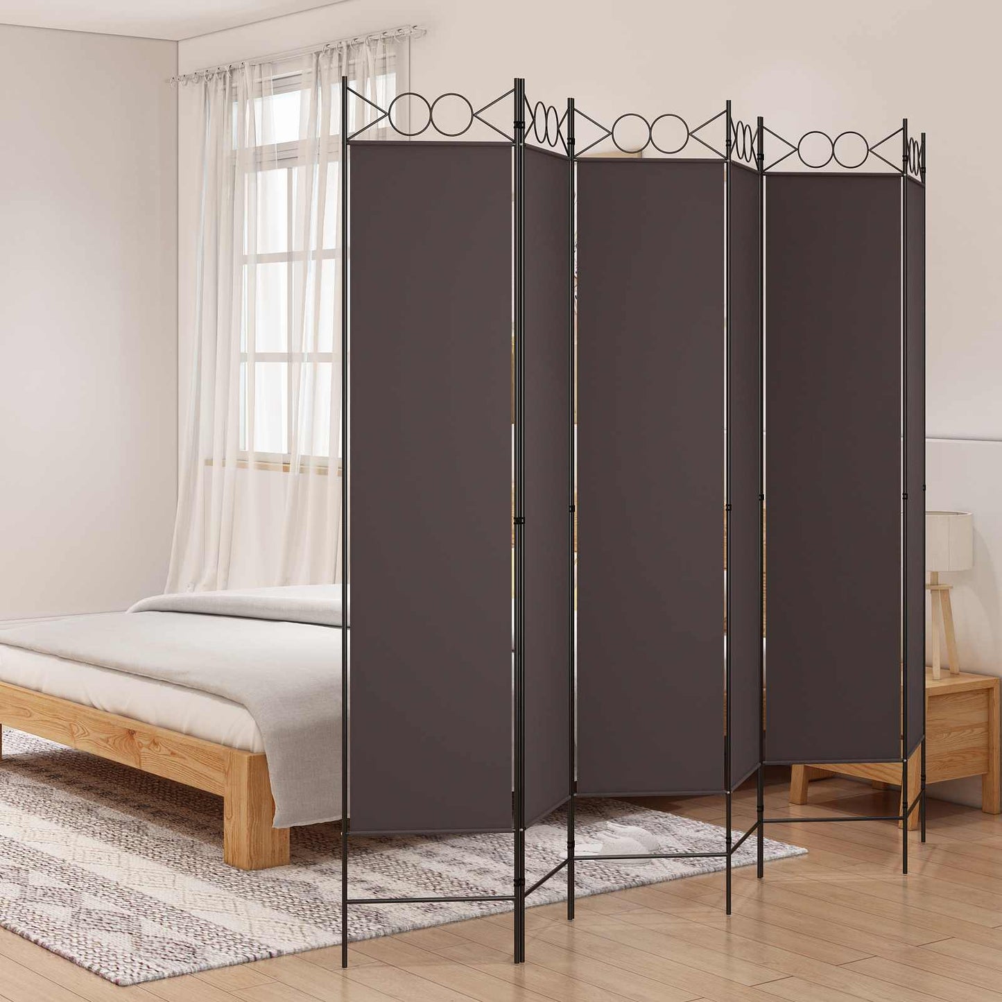 6-Panel Room Divider Brown 240x200 cm Fabric