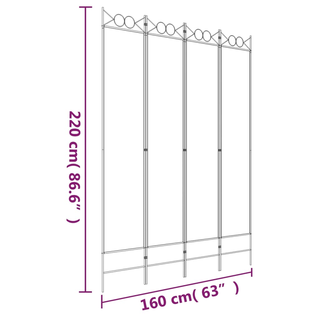 4-Panel Room Divider Brown 160x220 cm Fabric