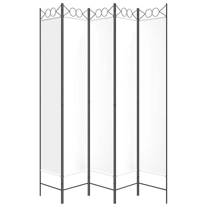 5-Panel Room Divider White 200x220 cm Fabric