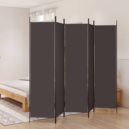 5-Panel Room Divider Brown 250x200 cm Fabric