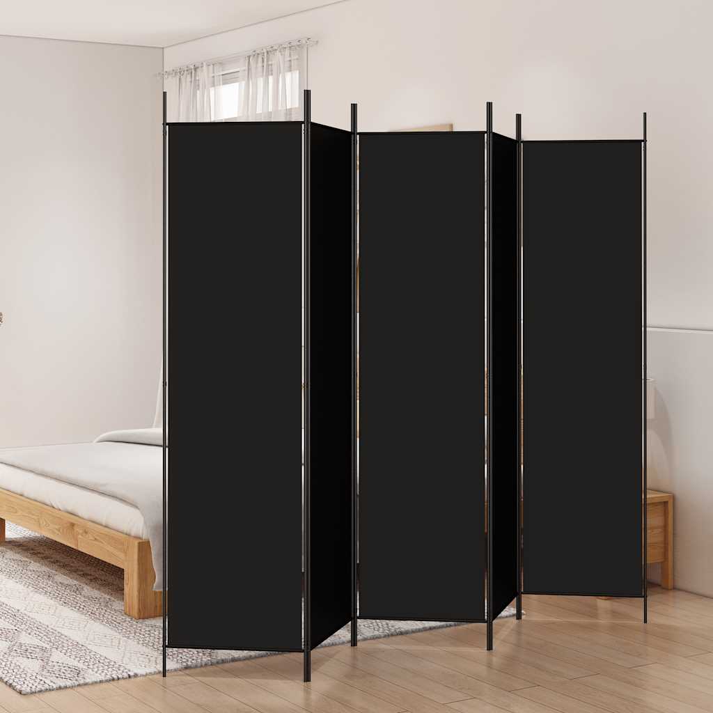 5-Panel Room Divider Black 250x200 cm Fabric