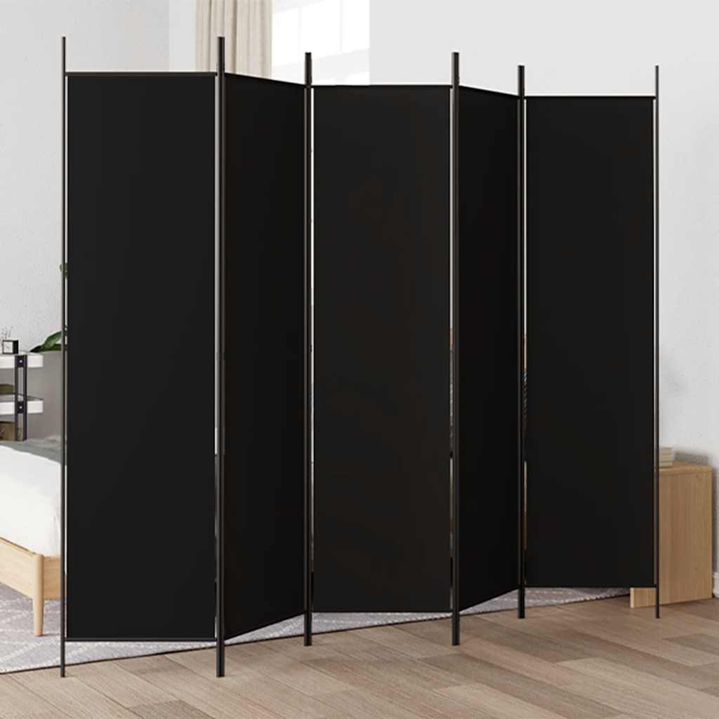 5-Panel Room Divider Black 250x200 cm Fabric